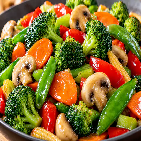 Colorful Mixed vegetables (Légumes mélangés) stir-fried to a perfect crisp at Harmonie Orientale in LaSalle, Montreal.