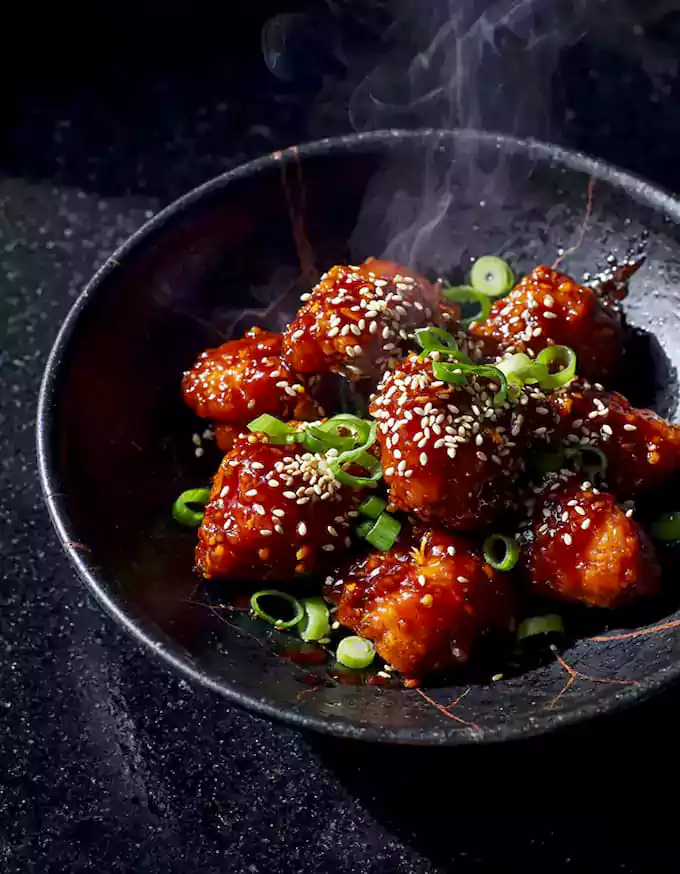 General Tao chicken in a sweet and spicy glaze at Harmonie Orientale, LaSalle Montreal